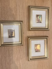 Bilder Goldrahmen Kunstlithographie Echte Goldfolie  3er Set Zertifikat Vintage