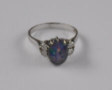 Weißgold Opal + 0.18 Carat Brillant Diamant Ring klein 585 Gold