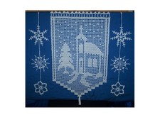 Häkelgardine Handarbeit Weihnacht, Winter Kirche mit Tanne, weiß, 1 Stück 