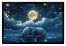 Fußmatte blauer Elefant mit Mond Schmutzfangmatte F2648