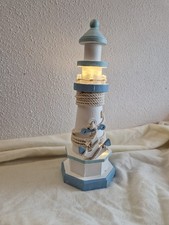 Deko Leuchtturm Maritim - Leuchtet - Holz- Blau - Weiß - Fast Unbenutzt
