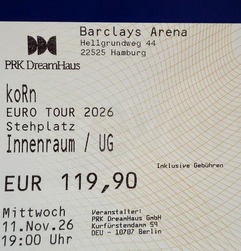 Tickets korn hamburg - korn, 11.11.26