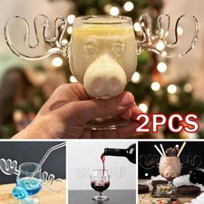 2 National Lampoon's Weihnachtsurlaub Elch-Becher 8Unzen Klar Glas Xmas Geschenk
