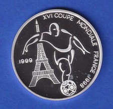 Tschad 1999 Silbermünze 1000 Francs Fußball-WM FRANCE 1998 PP