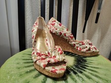 Vintage Pin Up Pumps Flower Power Hippie Retro Boho Cherry Peep Toe 37 Kirschen 