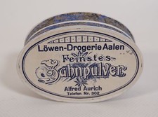 Rarität Verkaufsschachtel Zahnpulver Löwen-Drogerie Aalen A. Aurich Farbvariante