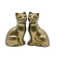 2x Vintage Brass Cat