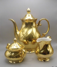 Porzellan Kanne-Mokka Set 3 tlg. in gold