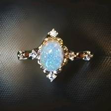 Damen Verlobungsring /Braut-Ring 925 silber vergoldet Weißer synthetischer Opal
