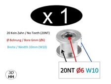 GT2 Umlaufzahnrad 20Z Zahnlos Führungsrolle Ø6mm Breite 10mm HP53. Sofortversand