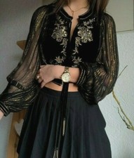 Bolero Blazer Samt Stickerei Pailletten Gr.XS Schwarz/Gold Limited Edition