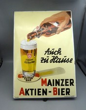 GA altes Emailschild MAINZER Aktien Bier 31x45cm Emaille abgekantet PYRO Email