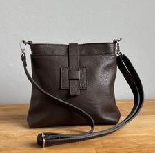 Kleine Handtasche Tasche 100% Leder Cross Over Bag Damen Braun Glattleder