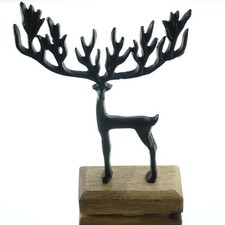 GASPER Weihnachtsdeko Hirsch mit Riesengeweih 22 cm - Aluminium & Mangoholz 