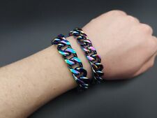 Panzerkette Armband Dick Edelstahl Regenbogen Gold Silber Rainbow Halskette Bunt