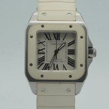 CARTIER SANTOS 100 AUTOMATIK HERREN UHR 37MM STAHL 2878 C188 KAUTSCHUK BAND