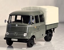 Rarität! HighSpeed LKW Modell Mercedes Benz L 319 DoKa Pritsche Plane Grau 1:43