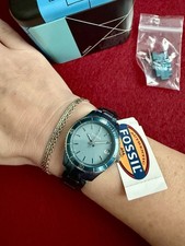 Fossil  ES2926 Armbanduhr Aluminium Style Armband Uhr Kalender „Aqua Blue“ Blau