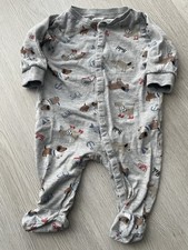 H&M Strampler 62 grau Hund