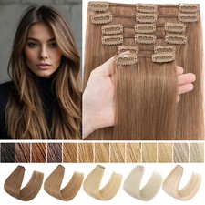 Glatt Echthaar Clip In Remy Hair Extensions Haarverlängerung 8 Tressen Dick 120G