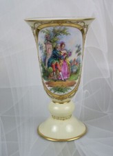 Fraureuth Jugendstil Vase "Galantes Paar" mit Blumen und Golddekor 1 Wahl