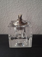 Vintage Glas-Tischfeuerzeug mit Metallaufsatz – Schwer & Edles Design