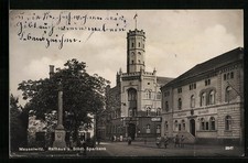 Ansichtskarte Meuselwitz, Rathaus und Städt. Sparbank 1929 