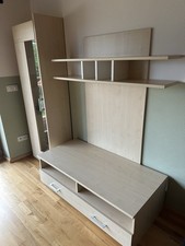 Schlafzimmer mit Wohnwand, Schreibtisch Ahorn / weiß  wie Neu