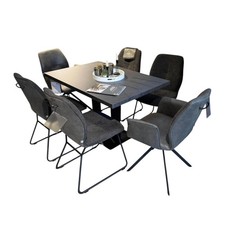 Global 6er-Set Stuhl Dinner Stoff Microfaser Ledo Grau Gestell 1x Stativ 