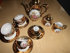 Bavaria  Mocca Service  Handarbeit 22 Carat Gold 6 Personen +Kronen Stempel Alt