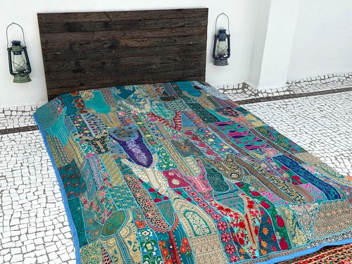 Vintage patchwork tagesdecke - patchwork,