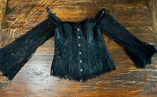 Ocultica Gothic Corsage mit Spitze & Glockenärmeln – Brokat, Schwarz, Gr. M