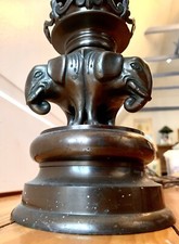 Mystische LAMPE, Bronze Unikat 3 Elefanten,2 Drachen, Echsen,Tischlampe, um 1900