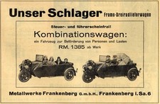 Metallwerke Frankenberg Framo Automobil Reklame 1932 Kombinationswagen Dreirad