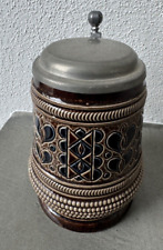 Bierkrug mit Zinndeckel - MR Marzi & Remy , ca. 14 cm groß, blau-braun