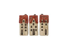 3-er Set Mini-Keramik Häuschen in beige braun rot 7,5cm hoch Deko