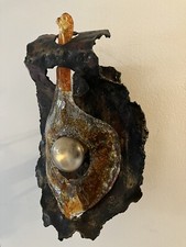 Brutalistische Wandlampe Midcentury Rustikal Metall Muranoglas Bernstein 70er 