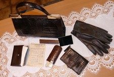 Vintage Damenhandtasche,  Kroko Leder braun + Kroko Geldbörse + *Damen  Zubehör*