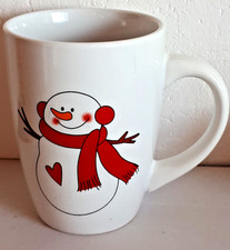 SCHNEEMANN Tasse Kaffeetasse weiß m.schönem roten Schneemann-Muster, TOP Zustand