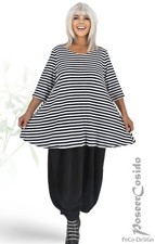 LAGENLOOK Tunika Glocken-Long-Shirt schwarz weiß  44 46 48 50 52 54 56 58