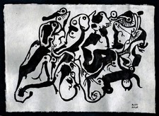 R. Staab “Gesums“,2025,Tusche auf Bütten,21x15,5cm, WIMMELBILD, Unikat, Original