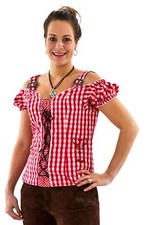 Mieder rot-weiß-kariert mit Hirsch-Stickerei Rückenschnürung Trachtenmode Damen