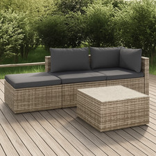4-tlg. Garten Lounge Set mit Kissen Tisch Grau Poly Rattan Balkon Gartenmöbel