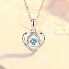 Kette mit Anhänger, Herz, Silber, Strass Stein Blau, Liebe, Geschenk, Schmuck