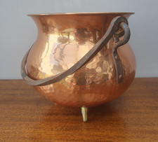 Blumentopf Übertopf 3 Bein Hexenkessel groß Kupfer Hammerschlag Messing 70er