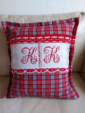 ZIERKISSEN BEZUG UNIKAT HANDARBEIT LEINEN MONOGRAMM CA. 45X43 CM LANDHAUS