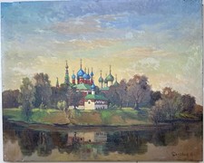 Original altes russisches Ölgemälde “Der antike Uglich”, signiert Solowow, 1988.