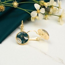 Hängende Ohrringe Ohrhänger Leverback Rund Kreis Gold Grün Schmuck Frau Damen