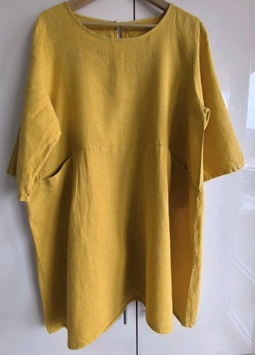 Vintage leinen gelb kleid - leinen,