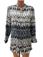 120% LINO Gr. IT 46 DE 40 / 42 100% LEINEN Bluse Top TUnika Blau Beige Langarm